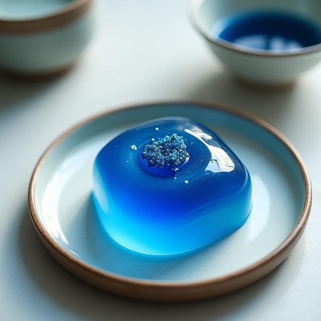 氷河をイメージした青いゼリーと高級茶のセット